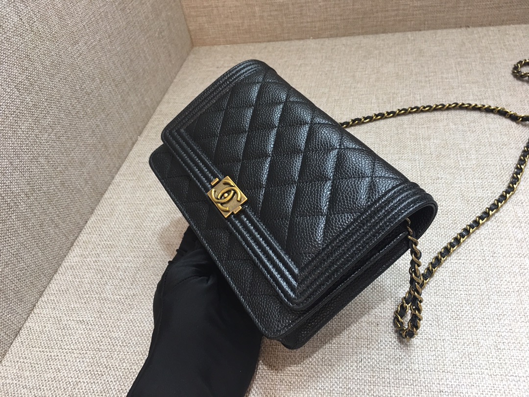 Caviar Leather Wallet On Chain Shoulder Bag A33814 Black/Gold